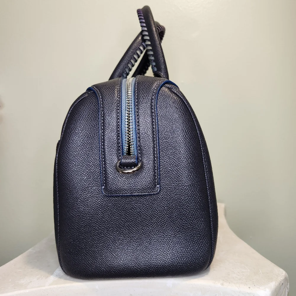 Coach grey/blue satchel Bennett Bag with Multicolor whipstitch Handle